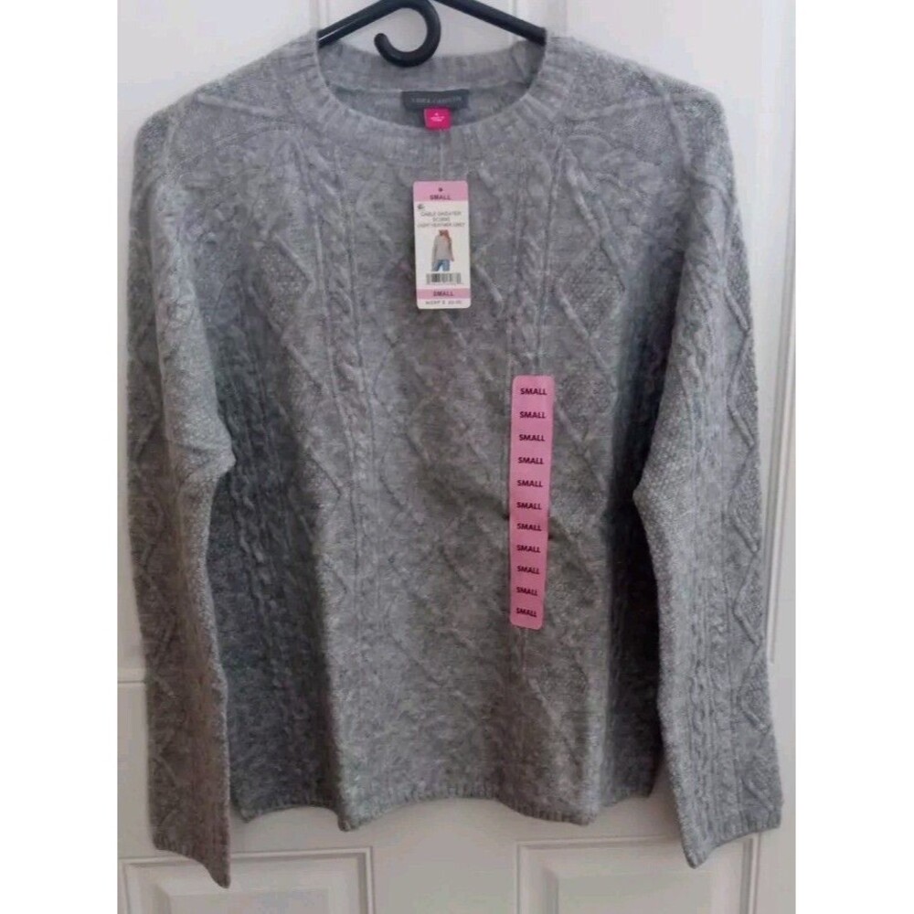 Vince Camuto Women's Long Sleeve Cable Sweater Size: S (Color: Heather Gray) New